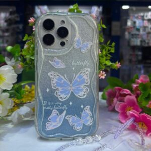 case mariposa con brillo y brazalete
