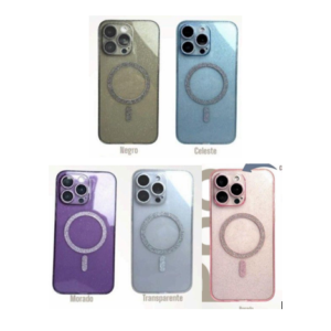 case duro con brillo y magsafe con protector de cámara